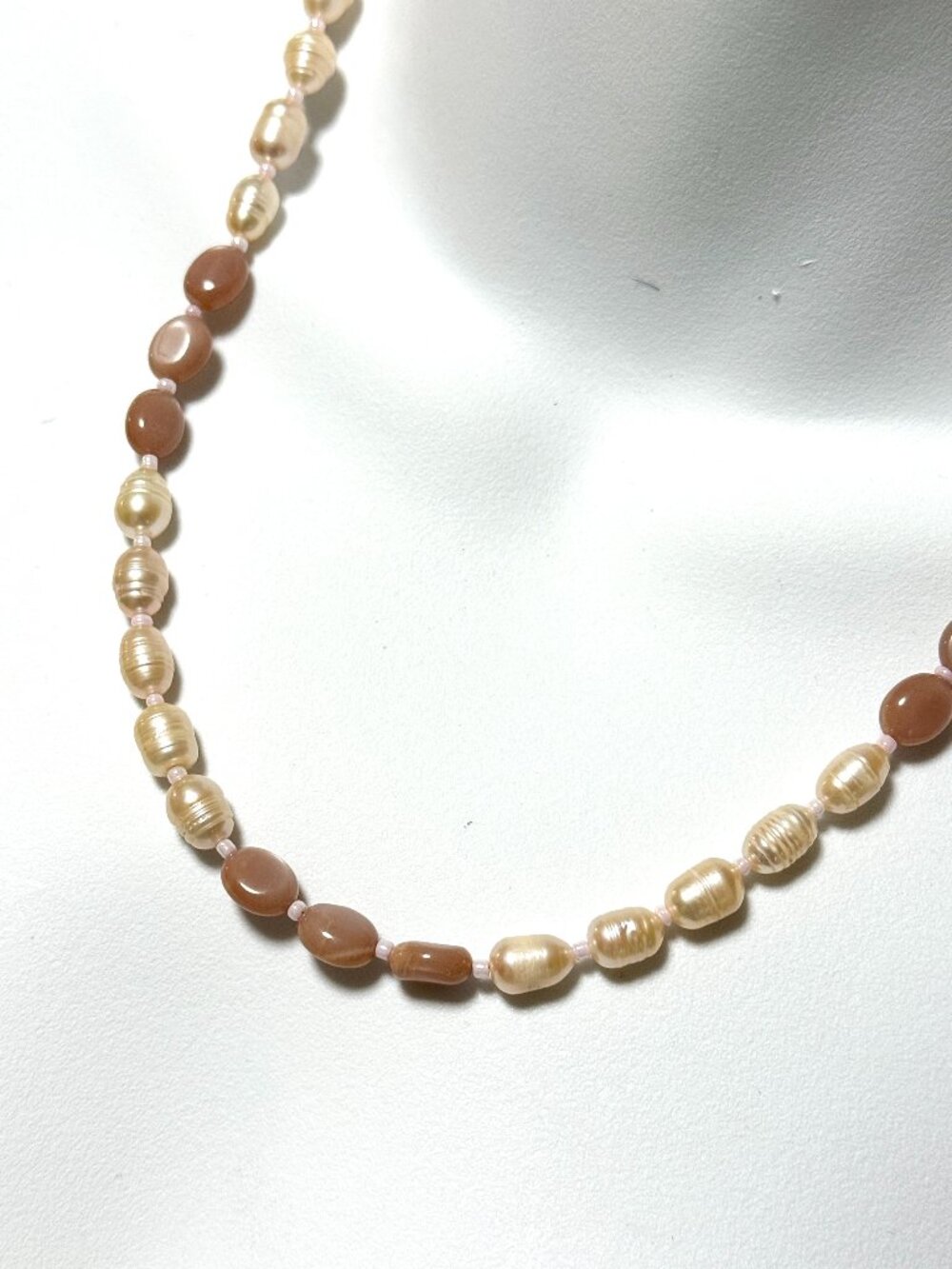 Pink Freshwater Pearl & Moonstone Necklace,Beaded Gemstone Matinee Necklace